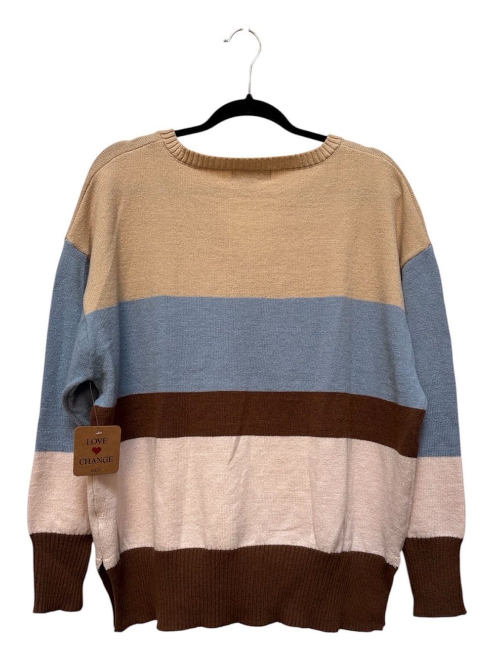 Love Change Striped Colorblock Henley Sweater Beige Blue Brown Knit Top Size 2XL - Picture 4 of 7